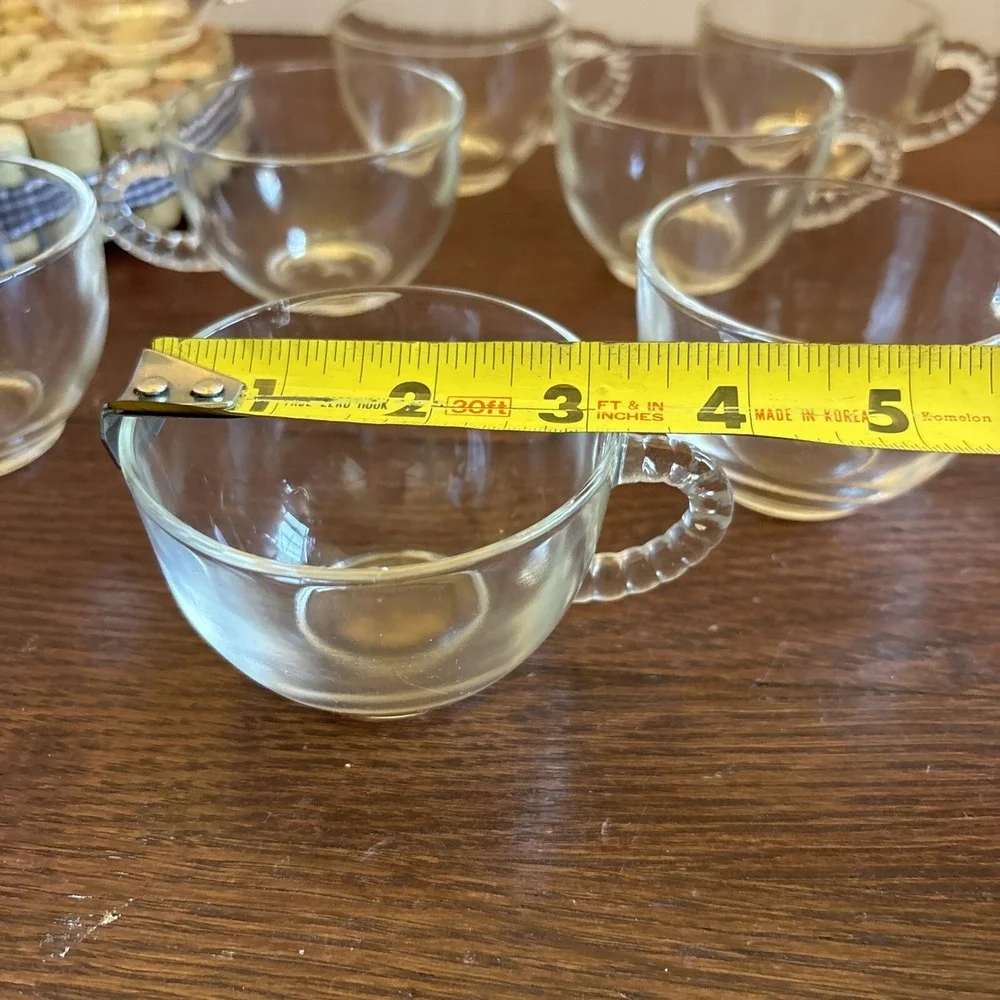 Federal‎ Glass Lot Set Of 9 Vintage Beaded Handle Punch Cups Tea Coffee Clear